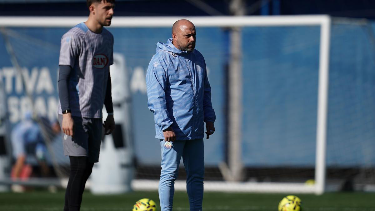 Manolo González, junto a Jofre, en un entrenamiento del Espanyol de esta semana.