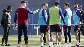 Iñaki Peña, protagonista del último entrenamiento del Barça