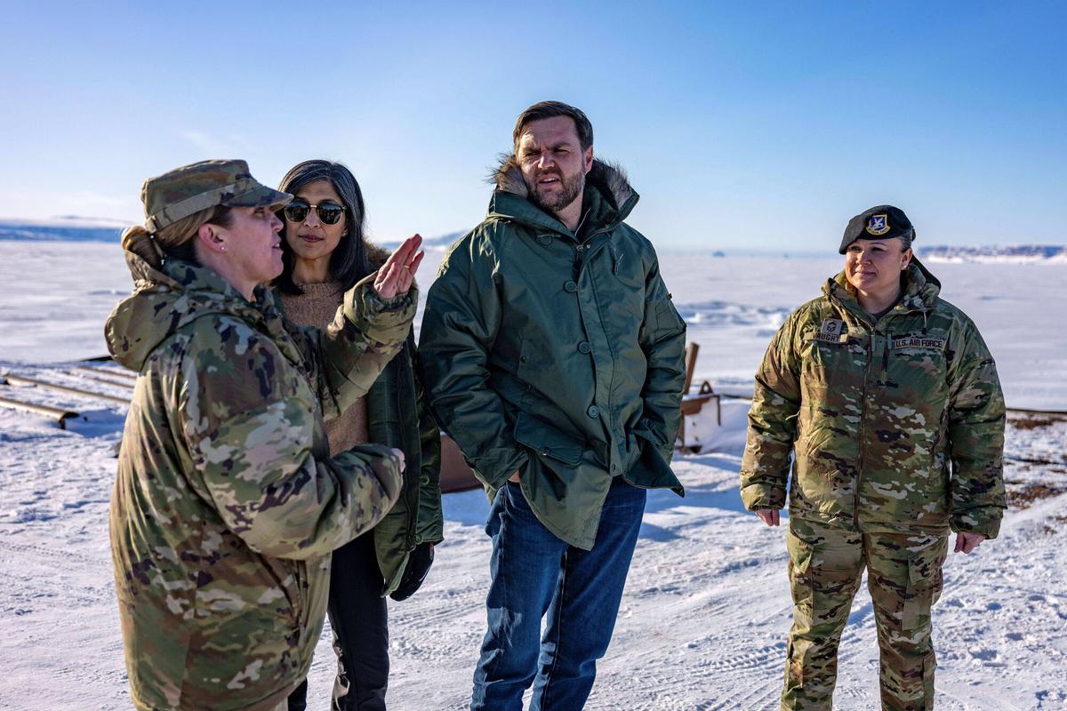 FILE - Vice President JD Vance and second lady Usha Vance tour the U.S. military's Pituffik Space Base in Greenland, March 28, 2025. (Jim Watson/Pool via AP, File). FILE POOL PHOTO