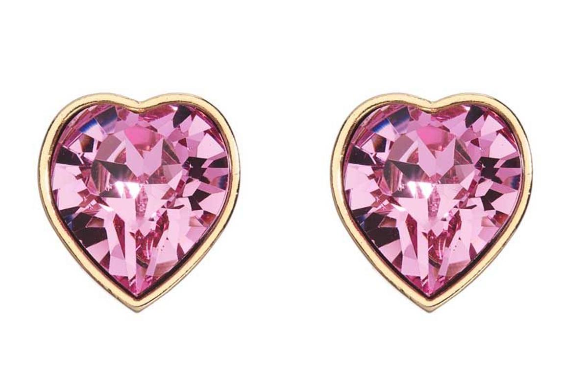 Pendientes con forma de corazón y cristal rosa Evita Peroni (40 €).