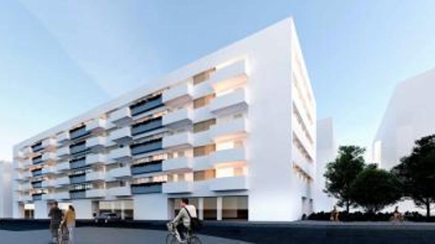 Recreación hecha por el Concello en 2020 sobre el edificio de vivienda protegida proyectado en Xuxán. |   // La Opinión