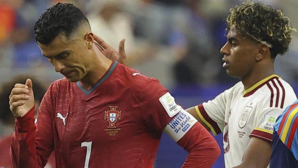 Cristiano Ronaldo, consolat per Lamine Yamal, ahir a Dallas.