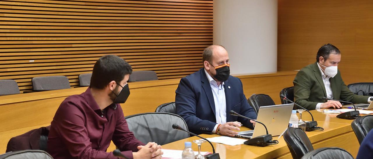 Carles Esteve (Compromís), mira al diputado David García (Vox) en la comisión de Sanidad celebrada hoy.