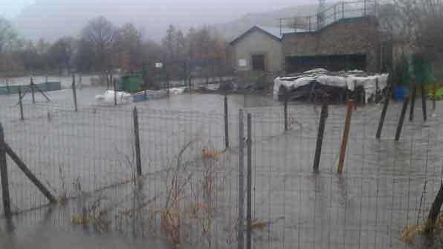 Inundación de fincas ayer tarde en Ribadelago.