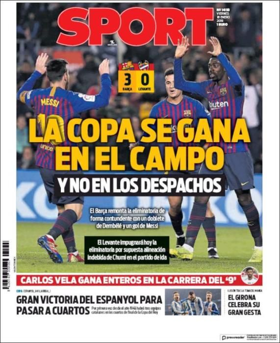 Portada SPORT viernes 18 de enero 2019