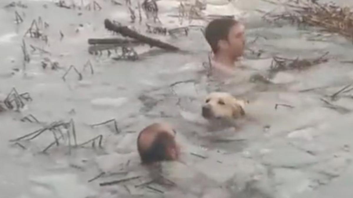 La espectacular gesta de dos guardias civiles que salvaron a un perro que se estaba ahogando