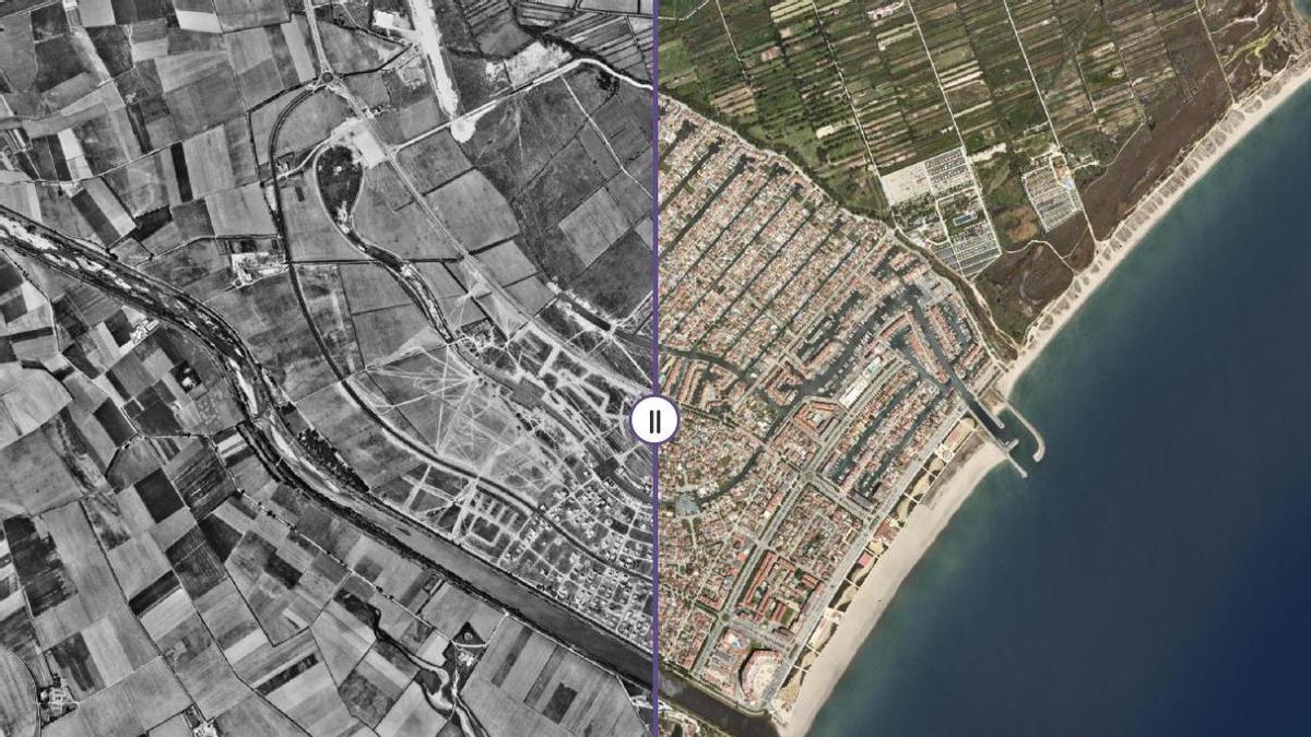 El comparador permet veure com era Empuriabrava abans i com és ara.