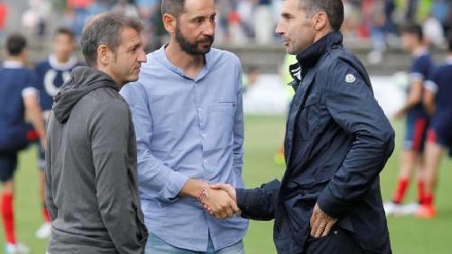 El director esportiu, Quique Cárcel; el tècnic, Pablo Machín; i el president, Delfí Geli.