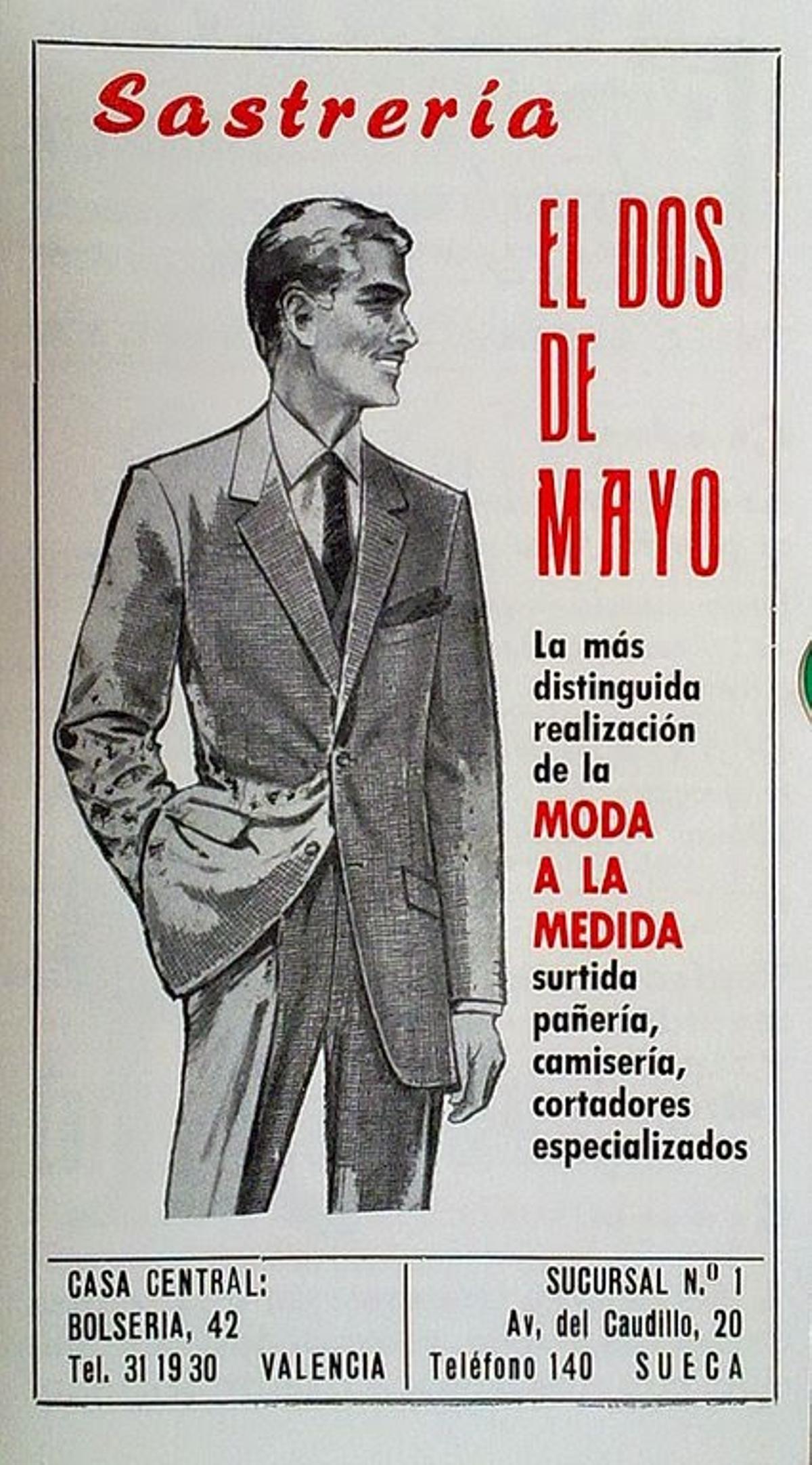 Otro de los carteles promocionales de la sastrería el dos de Mayo