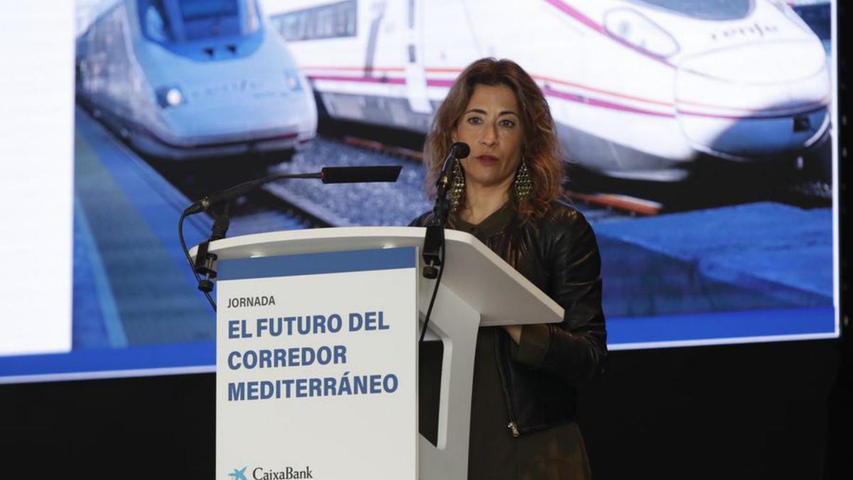 La ministra Raquel Sánchez durante su intervención en la jornada del Corredor.