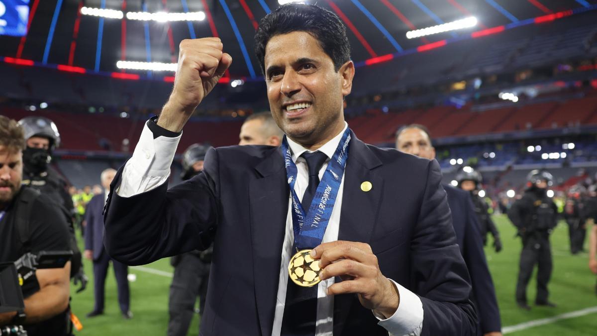 Nasser Al-Khelaifi, presidente del PSG, en la celebración de la Champions