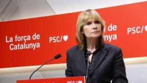 La portavoz del PSC, Lluïsa Moret, este lunes en rueda de prensa