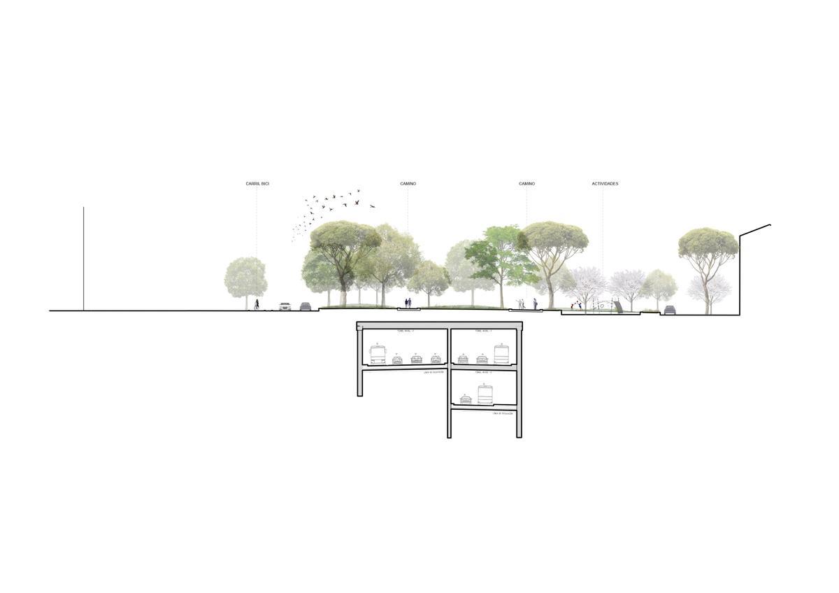 Boceto de cómo será el túnel en el norte de Castellana al que el Ayuntamiento de Madrid ha dado luz verde.