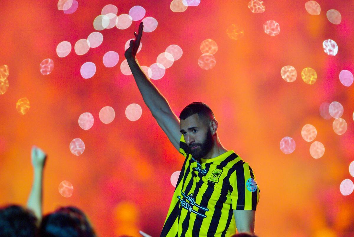 Karim Benzema, durante su presentación como jugador del Al-Ittihad.