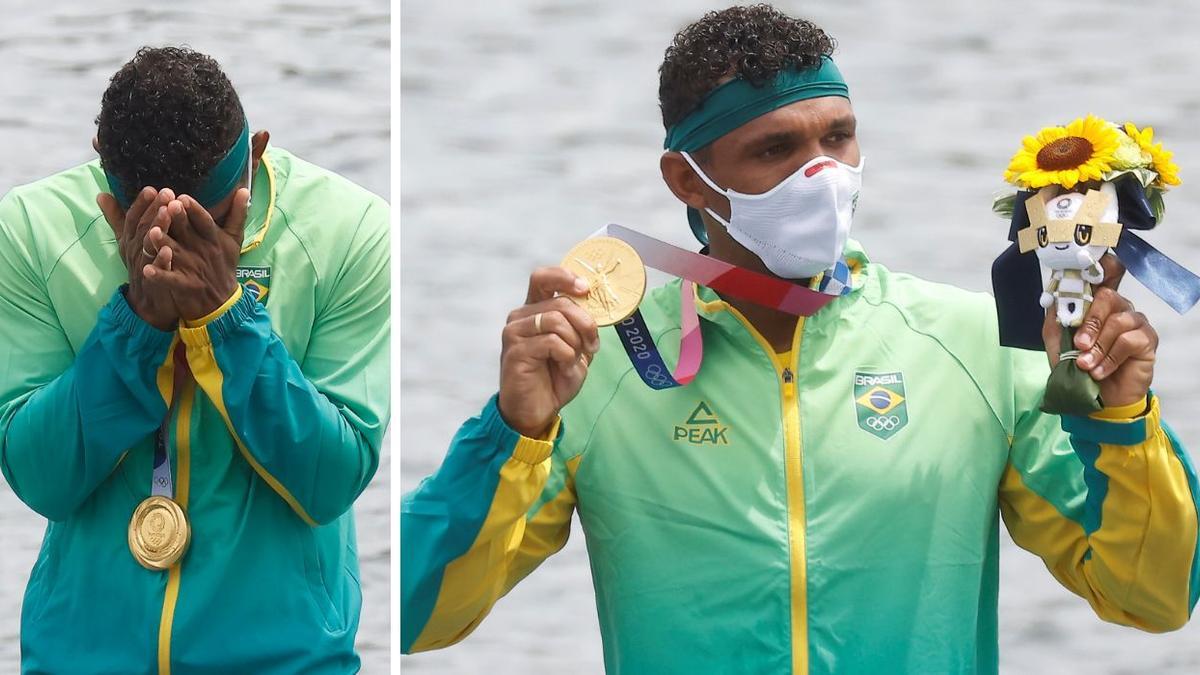 Isaquias Queiroz se emociona en el podio tras su oro