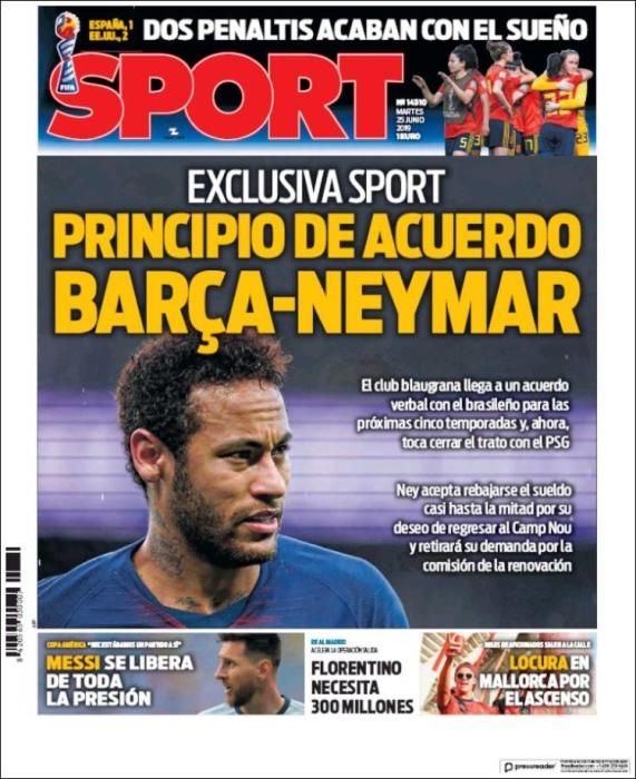 Portada SPORT viernes 25 junio 2019