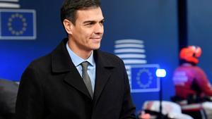 Pedro Sánchez, a su llegada a la cumbre del Consejo Europeo, este domingo en Bruselas.