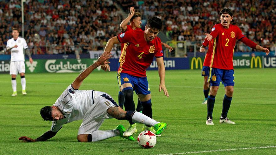 Jorge Meré, central del Sporting de Gijón y de la selección española sub´21, durante el partido de semifinales que enfrentó a La Rojita contra Italia en el Europeo.