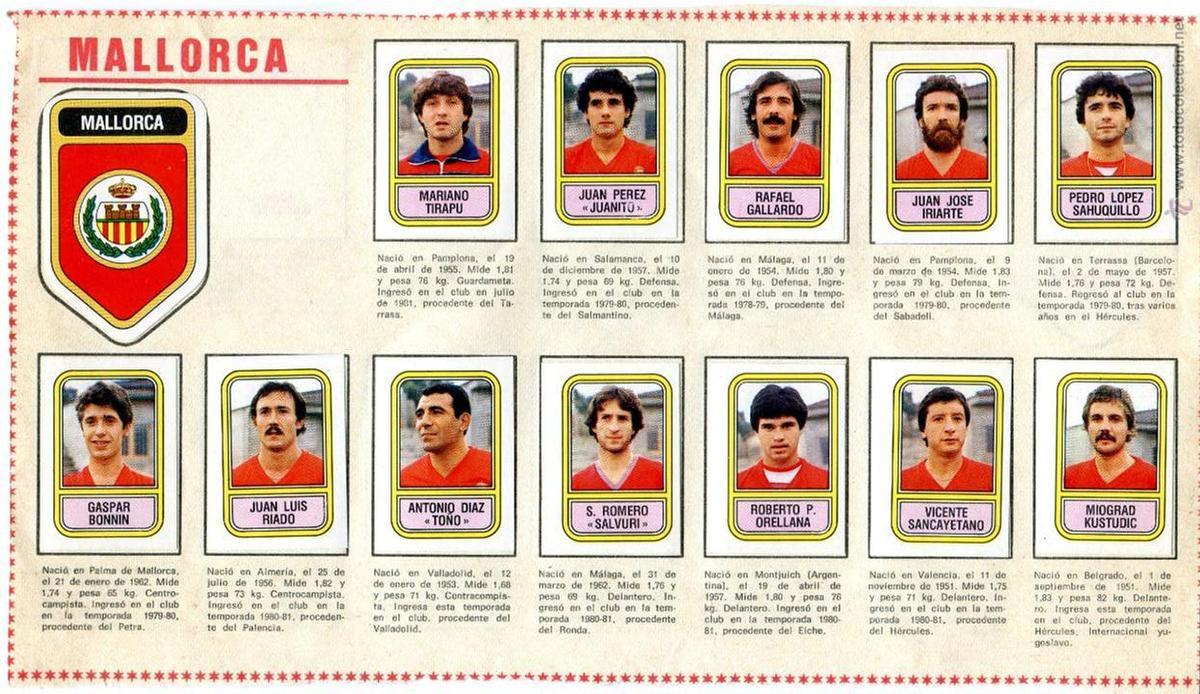 Recorte del álbum de fútbol de 1982 de Panini. fútbol Mallorca