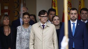 El president de la Generalitat, Salvador Illa, en el desfile militar del 12 de octubre en Madrid.