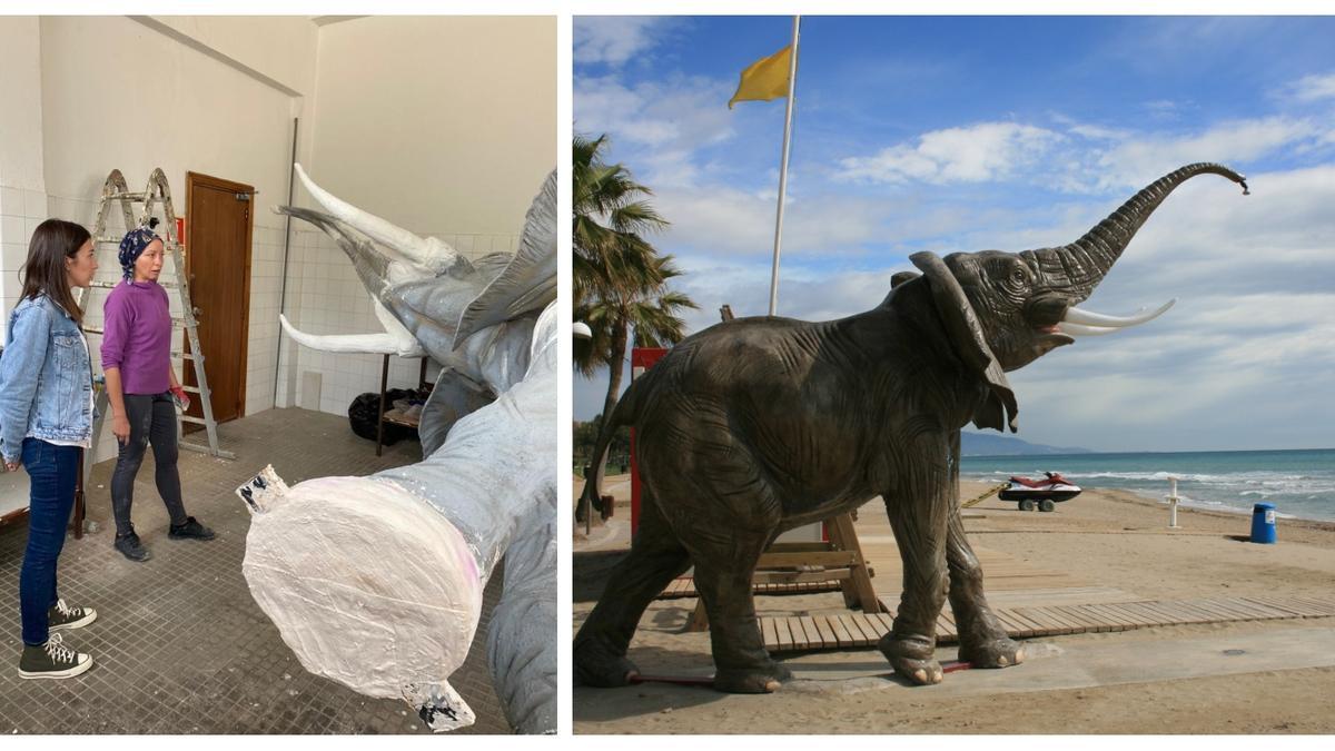 El Ayuntamiento ha encargado la restauración de sus elefantes más famosos para poder devolverlos en breve a la playa de les Amplàries.