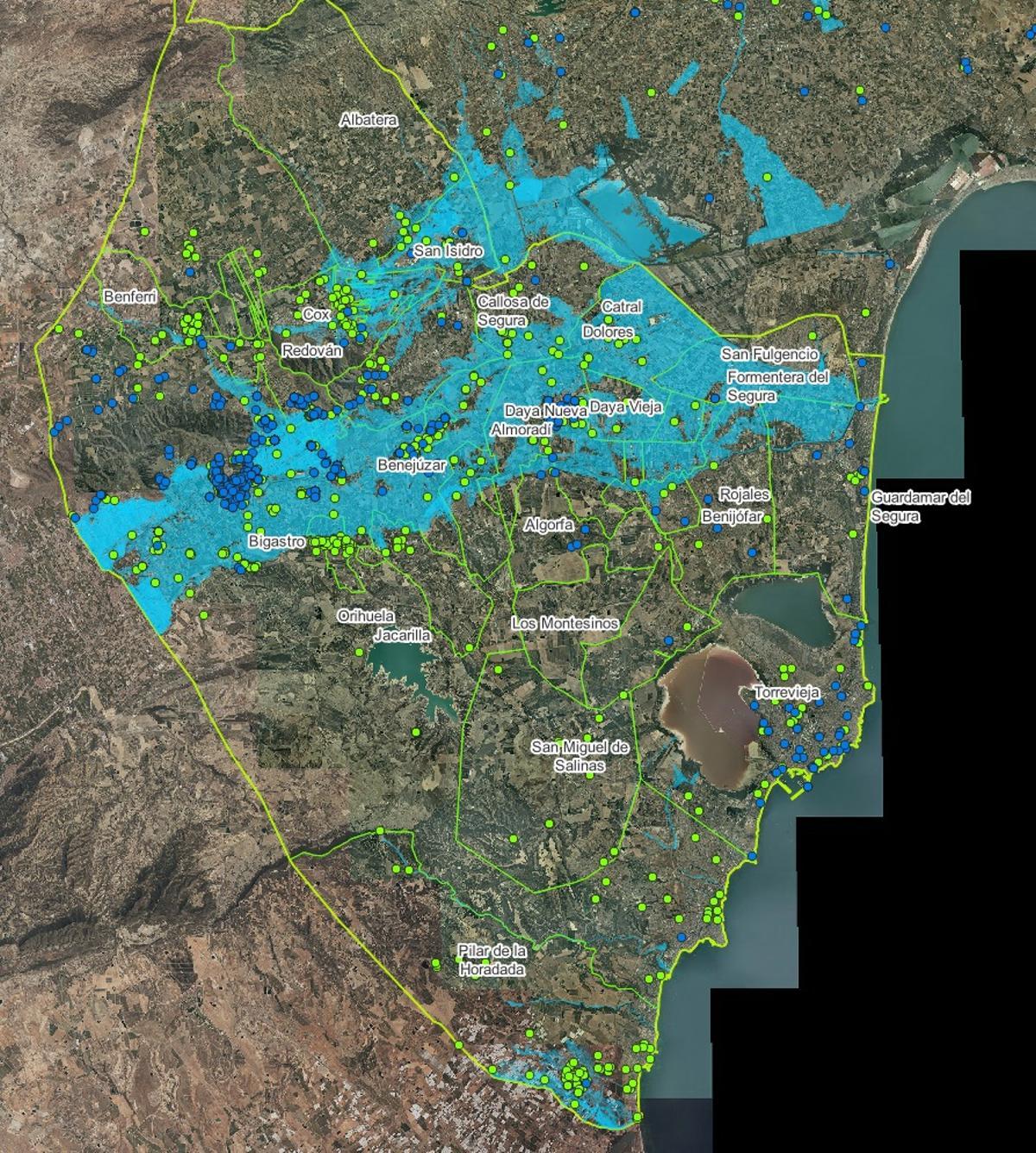 Cartografía del Sistema Nacional de Cartografía de Zonas Inundables que excluye numeroso puntos.
