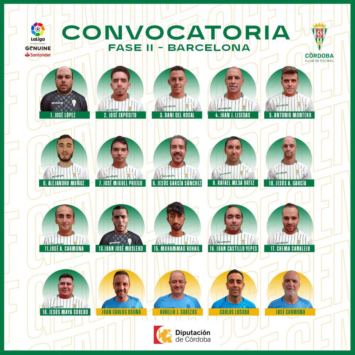 Convocatoria oficial del Córdoba CF Genuine para la Fase 2 en Barcelona.