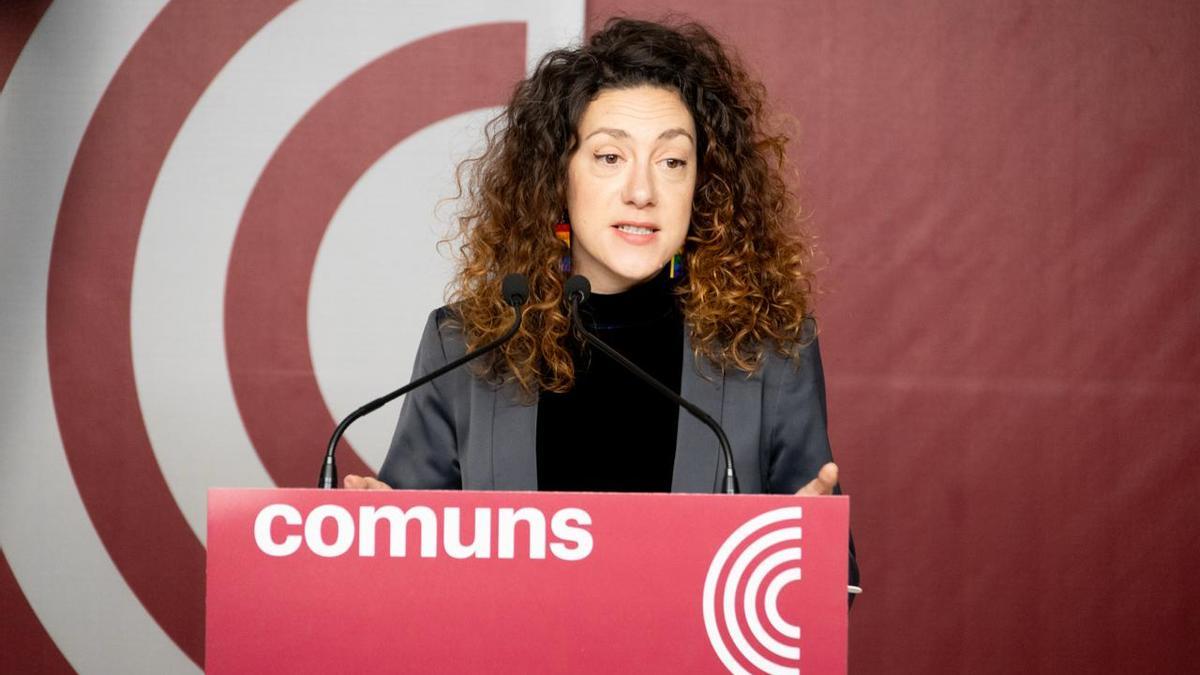 La portavoz de los Comuns, Aina Vidal, este lunes en rueda de prensa