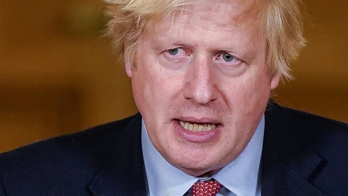 El primer ministro británico, Boris Johnson, durante la rueda de prensa que ha ofrecido este lunes.