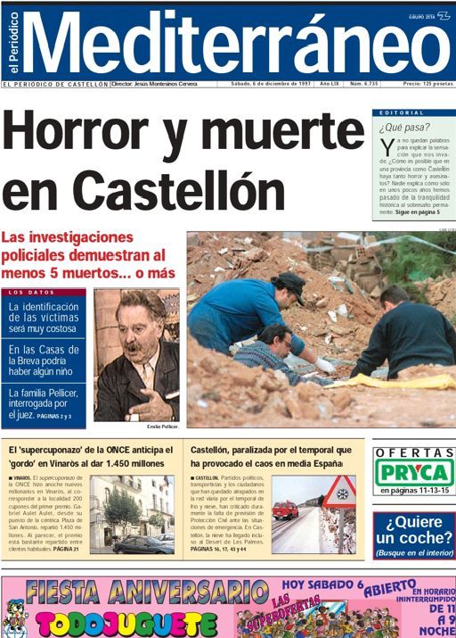 Portada tras el descubrimiento de cinco cuerpos en el jardín.