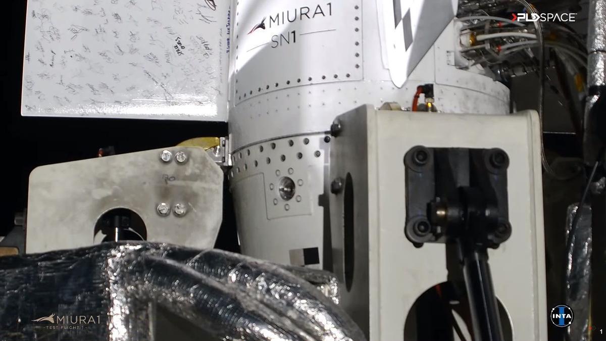 Un detalle del cohete Miura 1, que se ha perdido en el Atlántico.
