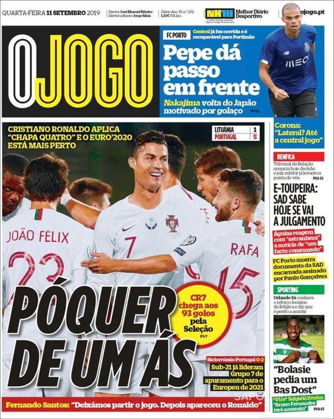 Esta es la portada de OJogo de este 11 de septiembre