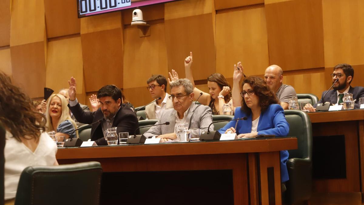 Los concejales de Vox, en el momento de la votación en la que se han descolgado de la unanimidad al cosiderar que deberían tener un asesor más.