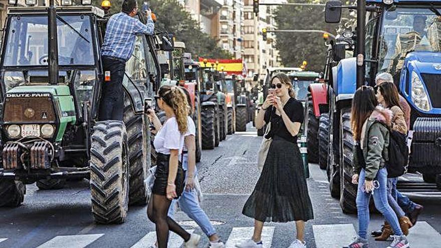 Els agricultors van organitzar una protesta amb els seus tractors a València.