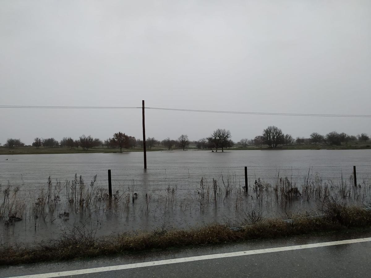 El agua inunda los campos y se aproxima a la carretera en Bermillo de Sayago.