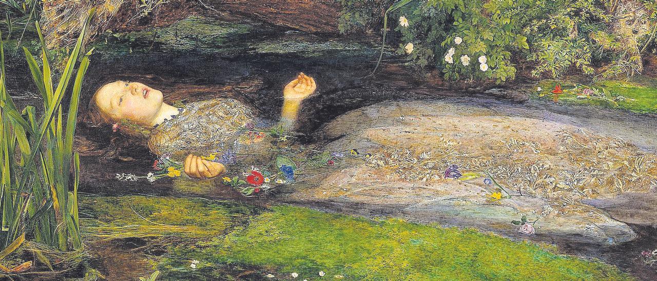 Un detalle de ‘Ofelia’, el cuadro de John Everett Millais que, de forma casi premonitoria, desató la trágica vida de Elizabeth Siddall.