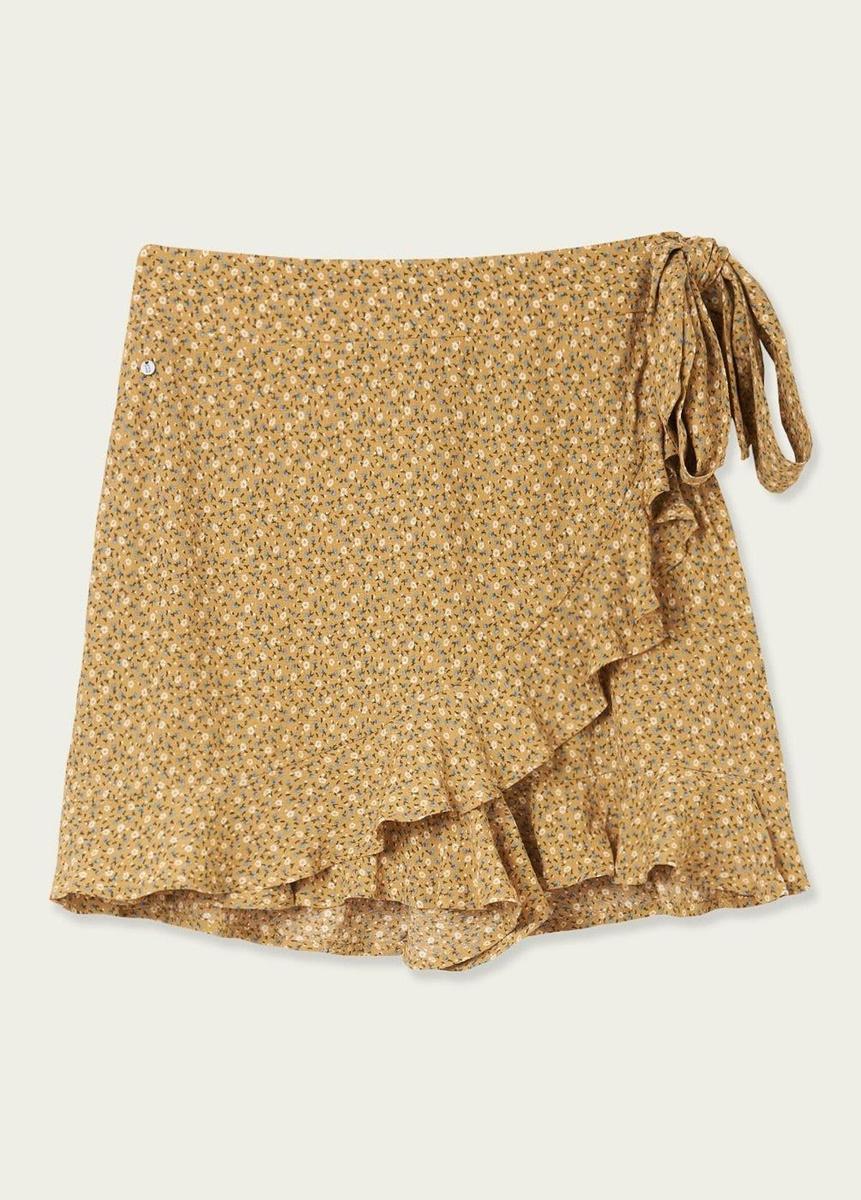 Falda pantalón en color mostaza con volantes, de Brownie (39,90 euros)