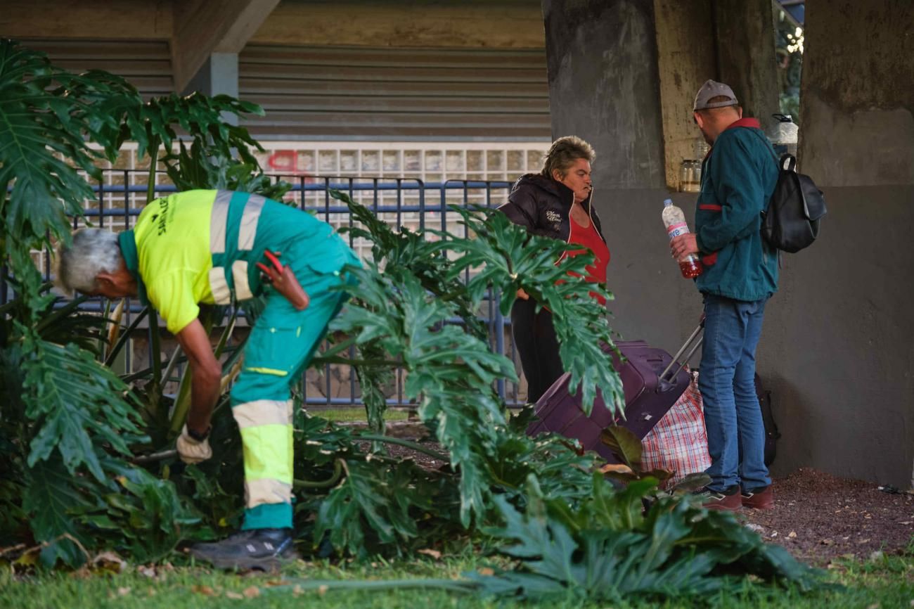 Operativo de limpieza debajo del puente de la piscina municipal de Santa Cruz