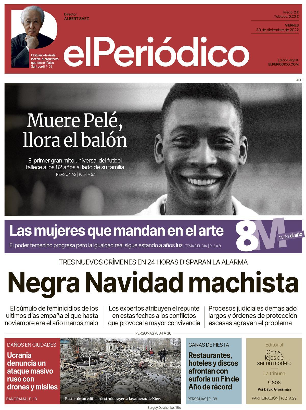 La portada d’EL PERIÓDICO del 30 de desembre del 2022