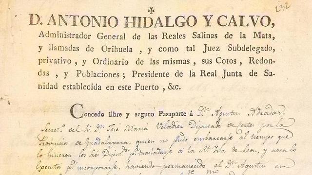 Pasaporte expedido por el administrador de las salinas al secretario del diputado José María Veladier, el 23 de diciembre de 1810.