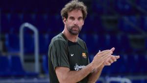 Roger Grimau., al final del entrenamiento del Palau Blaugrana.