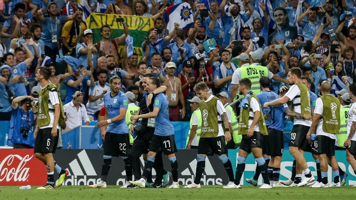 Los uruguayos tras vencer a Portugal en los octavos