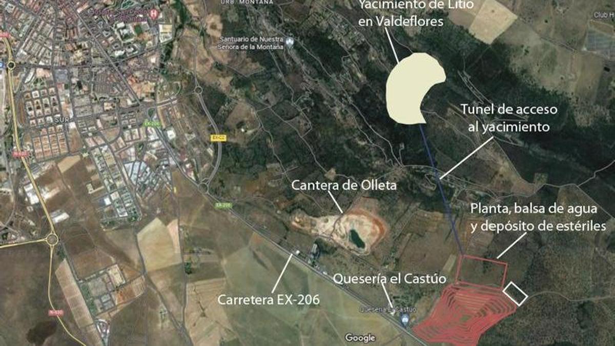 Reproducción de la alternativa junto a la carretera de Miajadas (Ex-206) que aparece en el proyecto inicial minero.