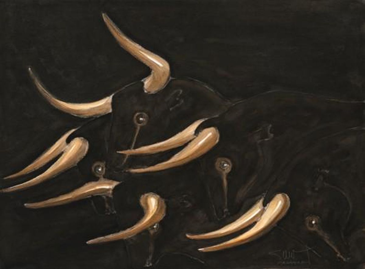 Un detalle de la serie de pinturas «Toros», de claras influencias plásticas picasianas.