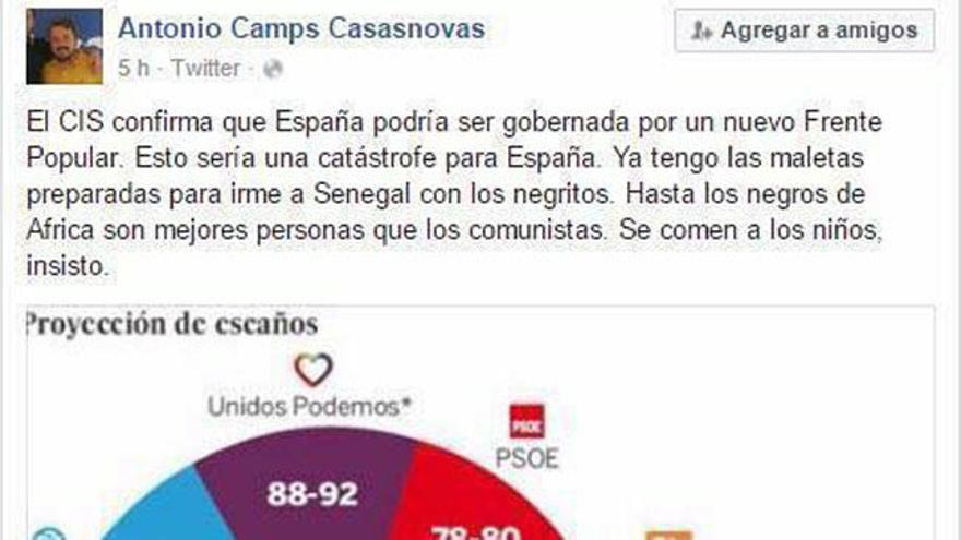 El PSIB pide la dimisión de Antoni Camps por comentarios xenófobos y racistas