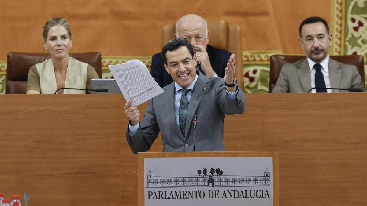 Juanma Moreno, presidente de la Junta en funciones, en el primer debate de investidura