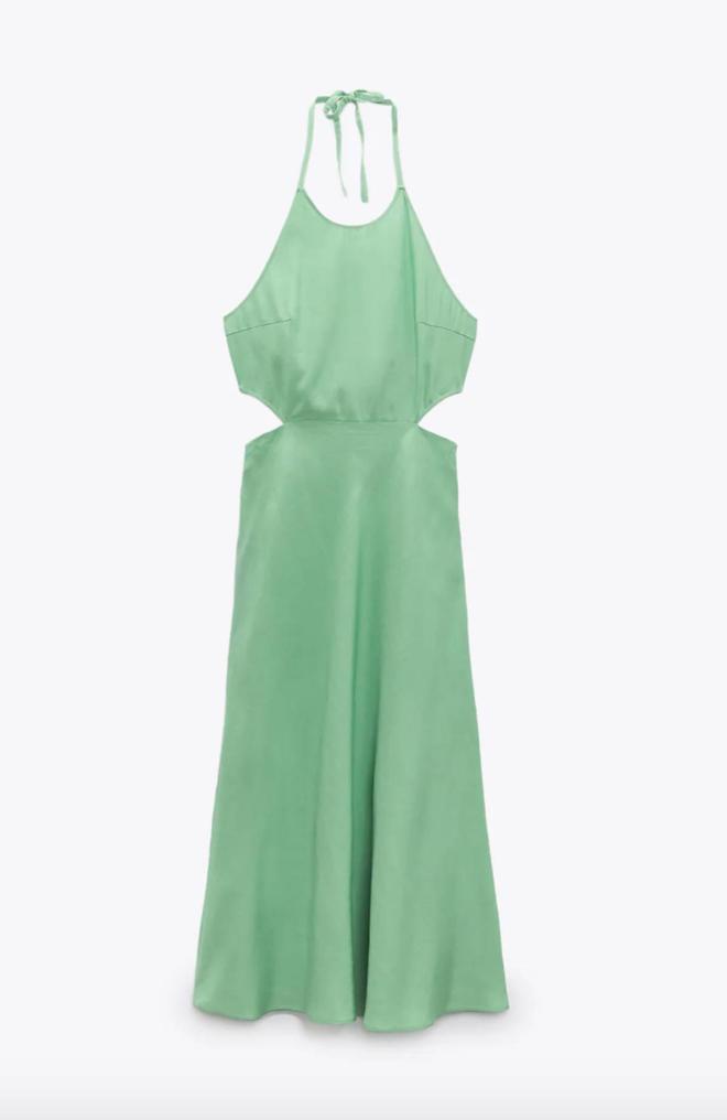 Vestido 'cut out' de lino en color manzana, de Zara