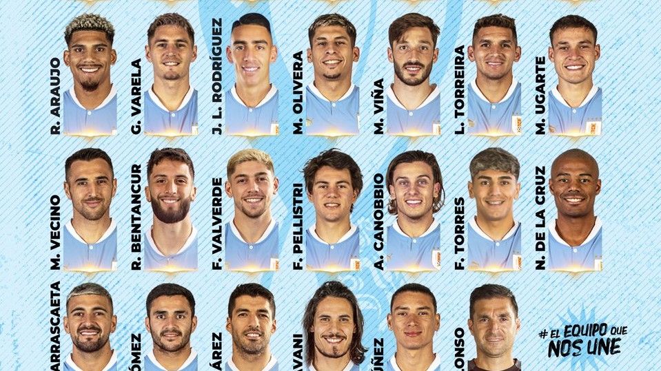 Una imagen de la lista de 26 jugadores de Uruguay que irán al Mundial de Catar.