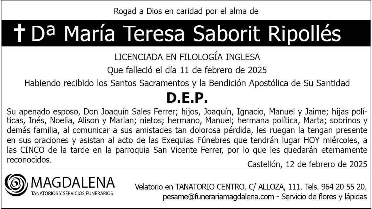 Dª María Teresa Saborit Ripollés