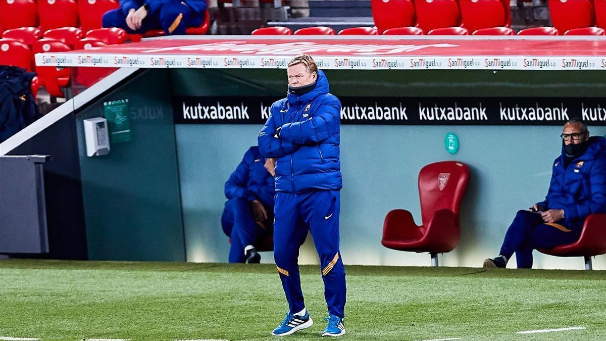 Ronald Koeman  coach of FC Barcelona  during the Spanish league  La Liga Santander  football match played between Athletic Club and FC Barcelona at San Mames stadium on January 6  2021 in Bilbao  Spain   AFP7   06 01 2021 ONLY FOR USE IN SPAIN